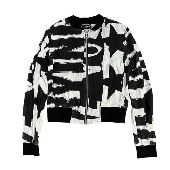 Religion Abstract Print Black & White Bomber Jacket - Picture 1 of 9